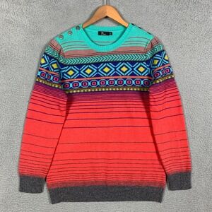 Neve Sweater Womens Large Colorful Nordic Merino Lambswool Blend Button Shoulder